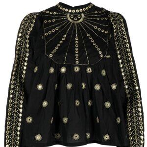 NWT - Farm Rio Black and Gold Embroidered Blouse